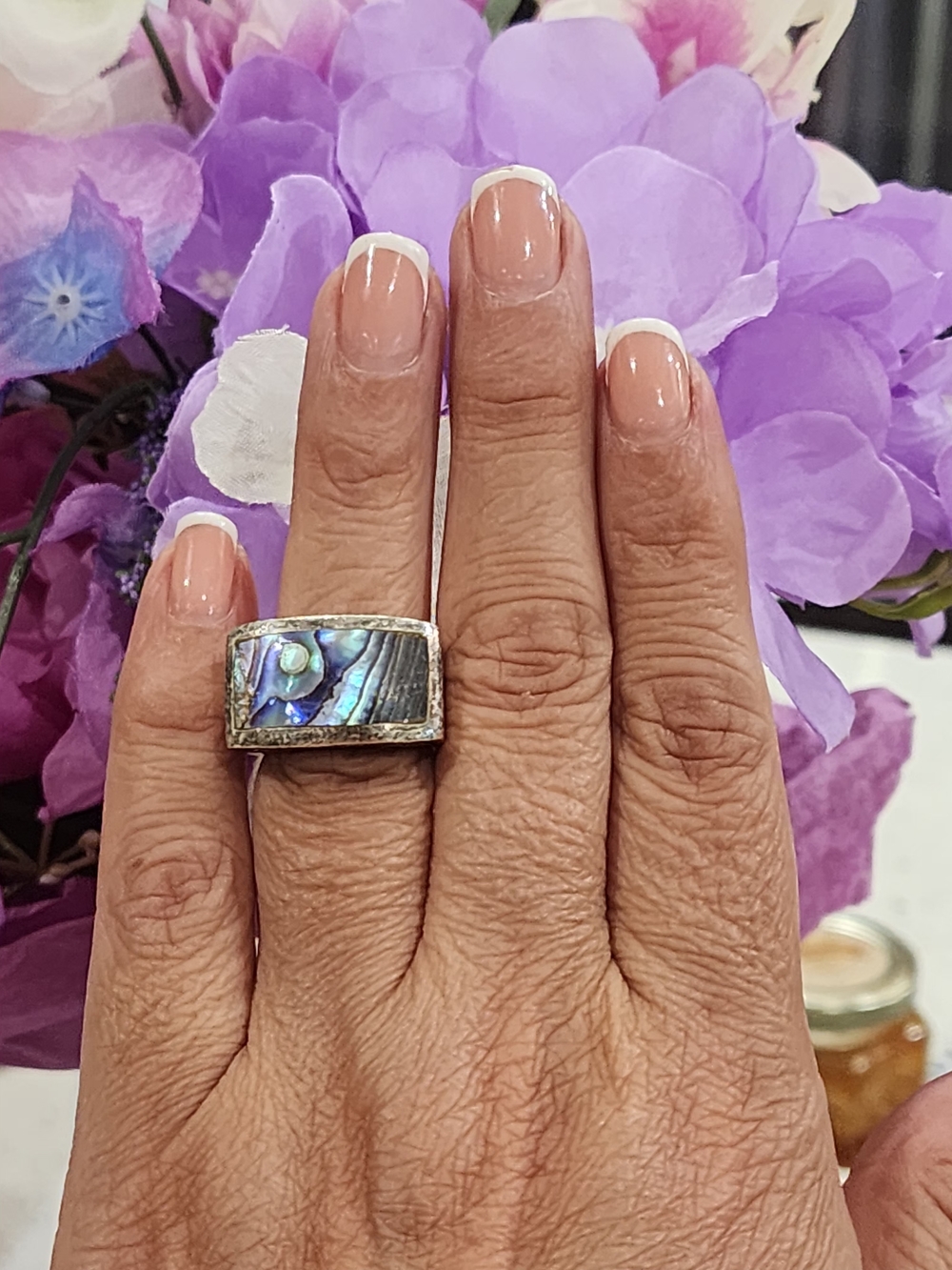 Sterling Silver Abalone Inlay Statement Ring - Blue/Purple